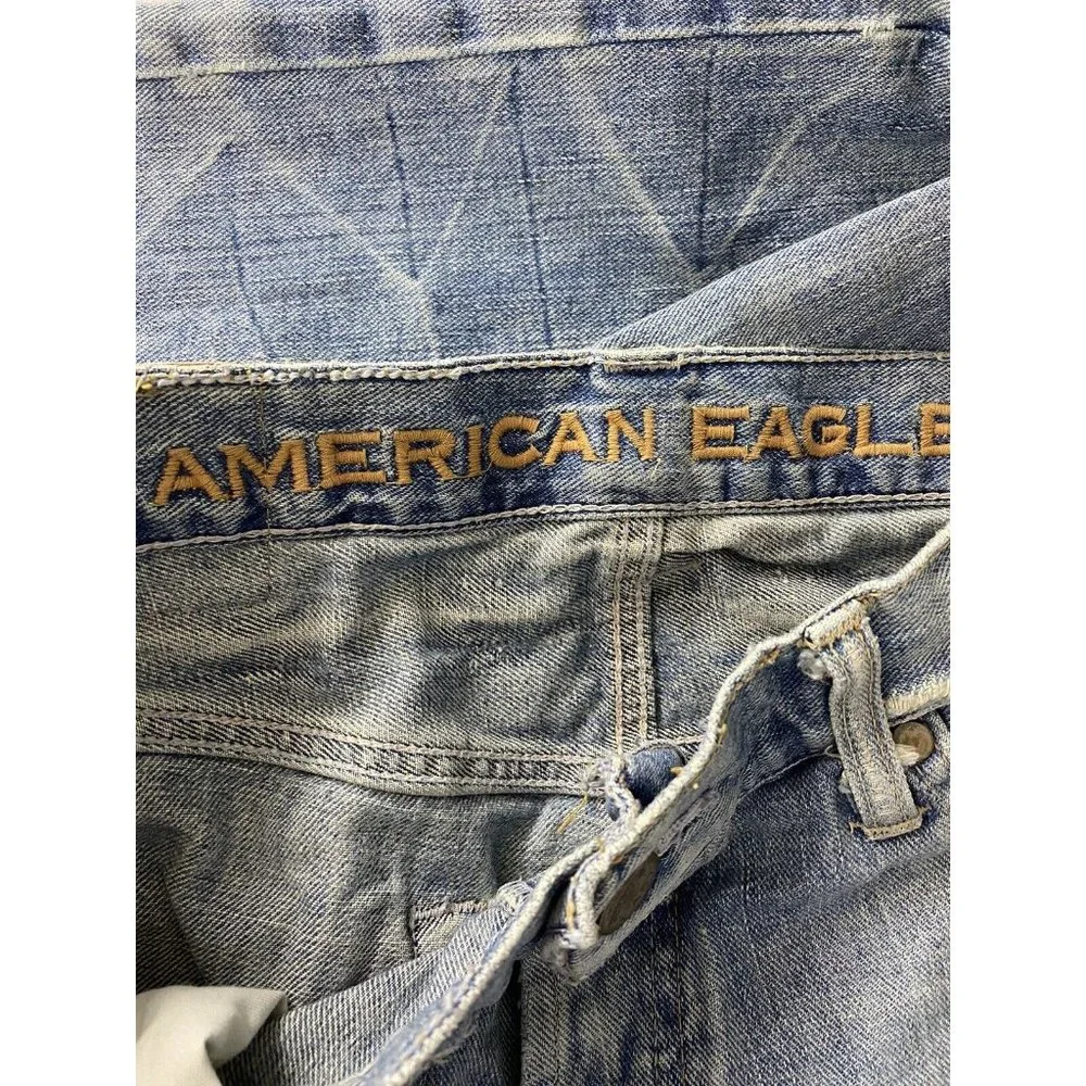 American Eagle Mens Jeans Size 31x30 Button Fly Destressed Holes Cut Hem - Picture 7 of 11